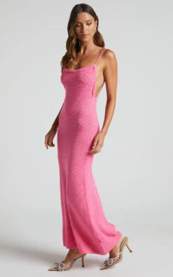 Showpo Yurika Knit Open Back Midi Dress In Bright Pink -Showpo Women's Clothing Store Yurika Knit Open Back Midi Dress in Bright Pink 3
