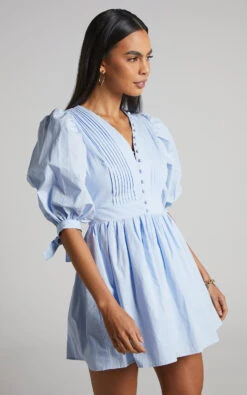 Showpo Zandra Puff Sleeve Poplin Mini Dress In Icy Blue -Showpo Women's Clothing Store Zandra Puff Sleeve Poplin Mini Dress in Icy Blue 7