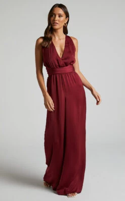 Showpo Zarina Plunge Neck Twist Back Jumpsuit In Maroon 9 Showpo Zarina Plunge Neck Twist Back Jumpsuit In Maroon -Showpo Women's Clothing Store Zarina Plunge Neck Twist Back Jumpsuit in Maroon 1