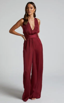 Showpo Zarina Plunge Neck Twist Back Jumpsuit In Maroon 10 Showpo Zarina Plunge Neck Twist Back Jumpsuit In Maroon -Showpo Women's Clothing Store Zarina Plunge Neck Twist Back Jumpsuit in Maroon 2