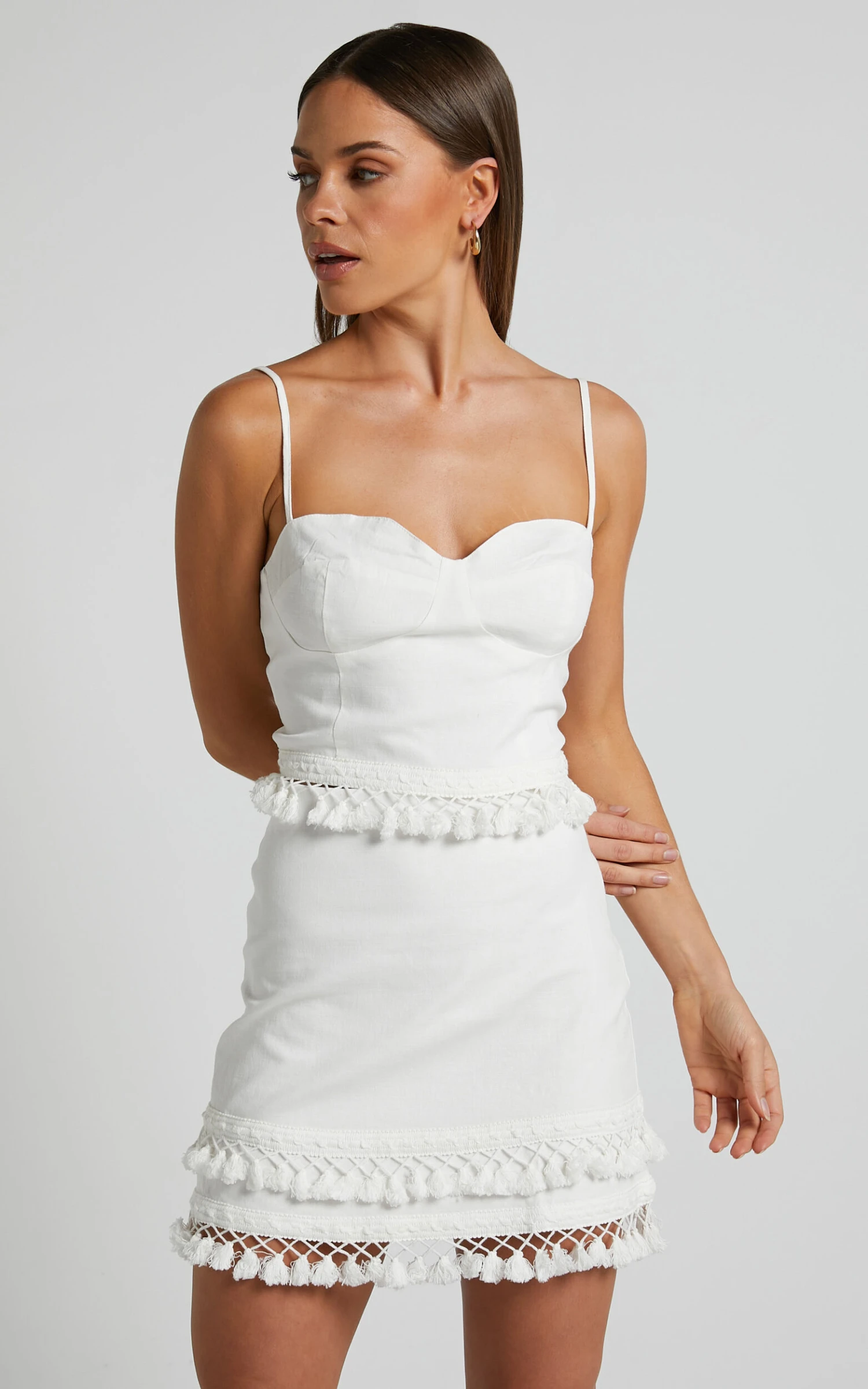 Showpo Zehanie Tassel Trim A-line Mini Skirt In White 4 Showpo Zehanie Tassel Trim A-line Mini Skirt In White - Image 4