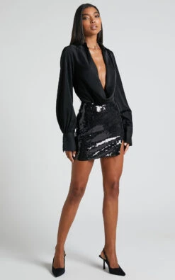 Showpo Zephyr Plunge Neck Cowl Bodysuit In Black 12 Showpo Zephyr Plunge Neck Cowl Bodysuit In Black -Showpo Women's Clothing Store Zephyr Plunge Neck Cowl Bodysuit in Black