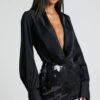 Showpo Zephyr Plunge Neck Cowl Bodysuit In Black