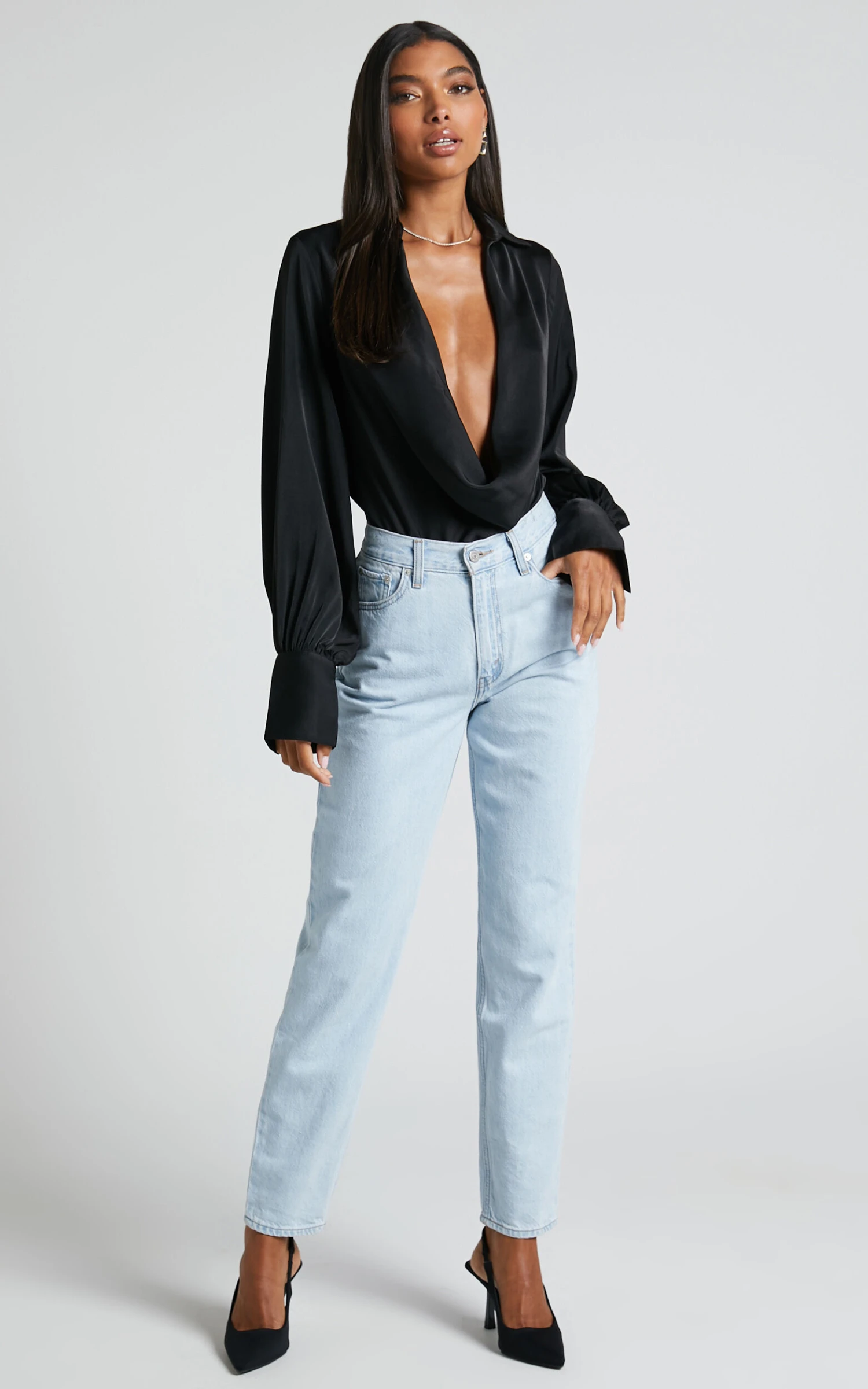 Showpo Zephyr Plunge Neck Cowl Bodysuit In Black 3 Showpo Zephyr Plunge Neck Cowl Bodysuit In Black - Image 3