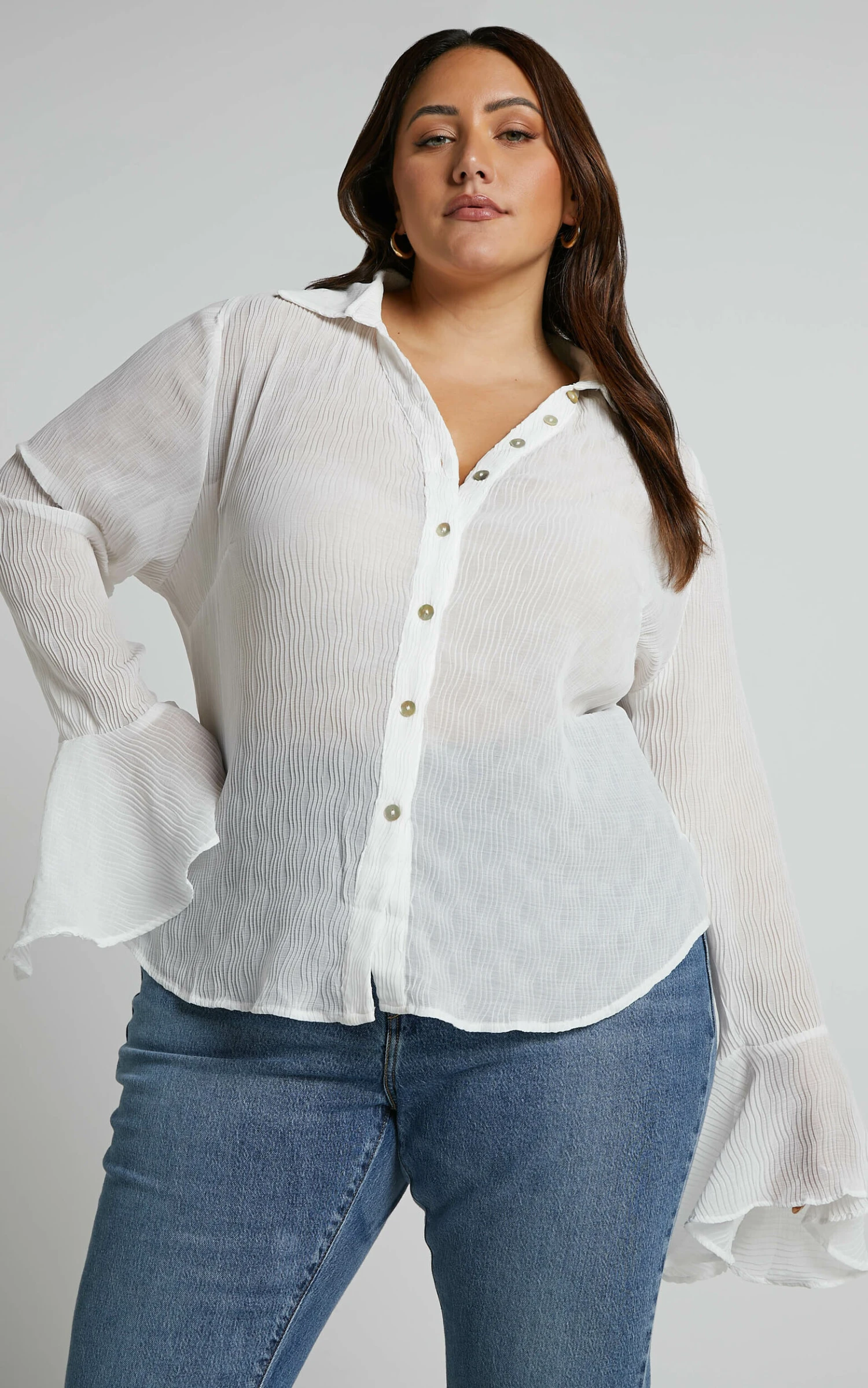 Showpo Zilvia Top - Button Through Textured Long Sleeve Top In White 5 Showpo Zilvia Top - Button Through Textured Long Sleeve Top In White - Image 5