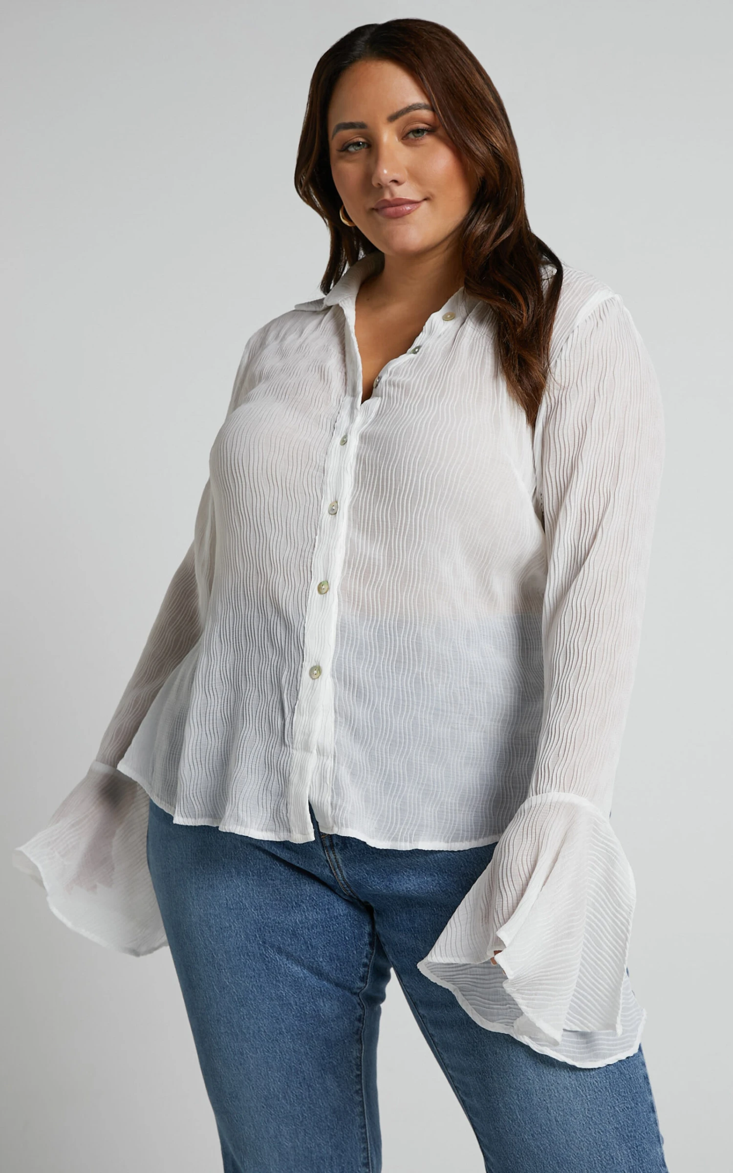 Showpo Zilvia Top - Button Through Textured Long Sleeve Top In White 3 Showpo Zilvia Top - Button Through Textured Long Sleeve Top In White - Image 3