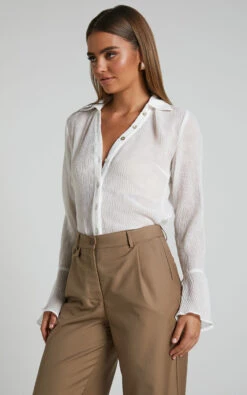 Showpo Zilvia Top - Button Through Textured Long Sleeve Top In White 12 Showpo Zilvia Top - Button Through Textured Long Sleeve Top In White -Showpo Women's Clothing Store Zilvia Top Button Through Textured Long Sleeve Top in White 5