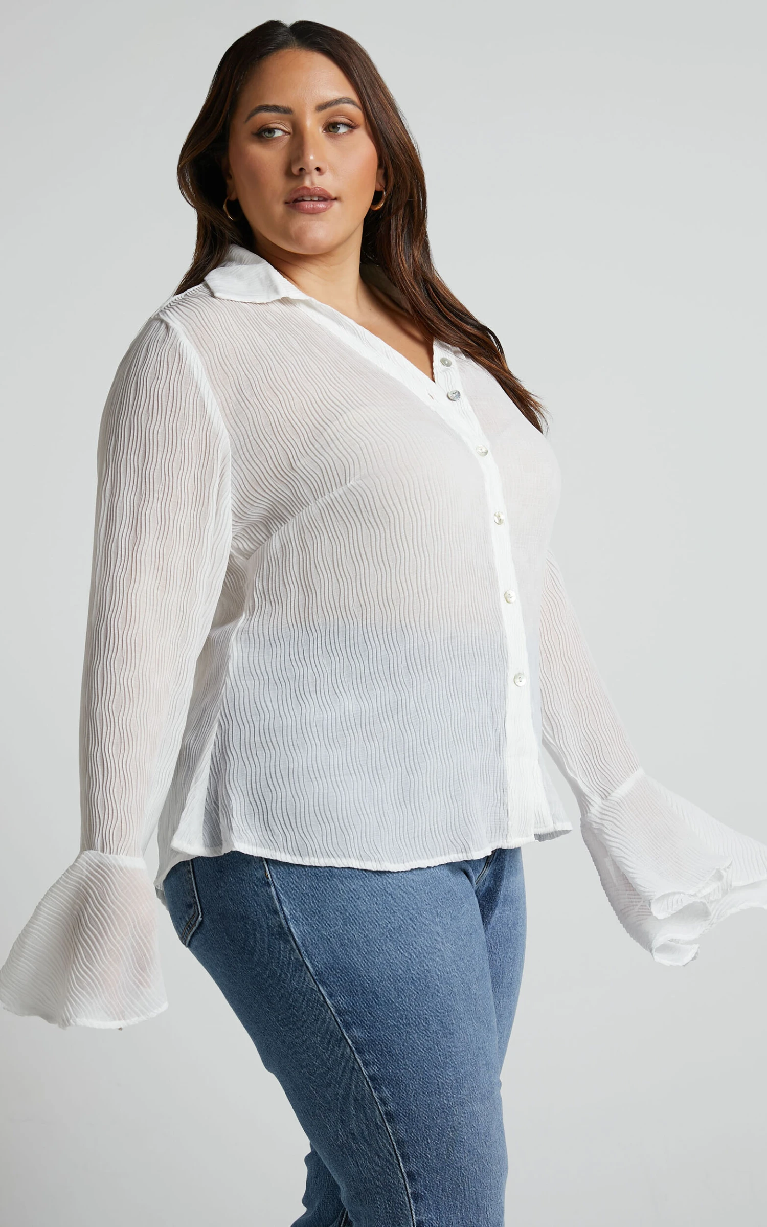 Showpo Zilvia Top - Button Through Textured Long Sleeve Top In White 7 Showpo Zilvia Top - Button Through Textured Long Sleeve Top In White - Image 7