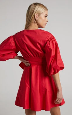 Showpo Zyla Puff Sleeve Wrap Mini Dress In Red 12 Showpo Zyla Puff Sleeve Wrap Mini Dress In Red -Showpo Women's Clothing Store Zyla Puff Sleeve Wrap Mini Dress in Red 2528SD21050032082529 7