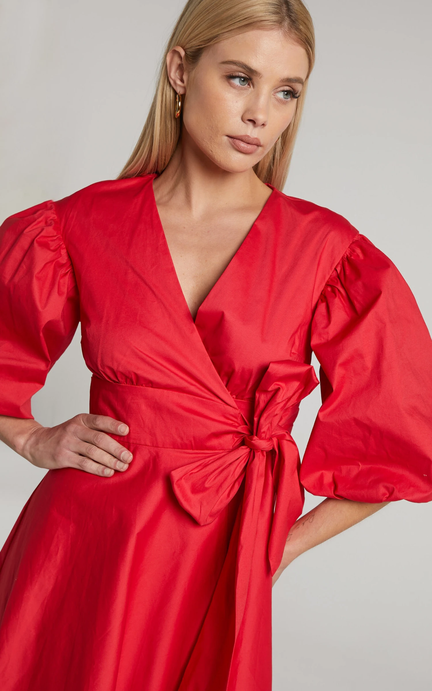 Showpo Zyla Puff Sleeve Wrap Mini Dress In Red 4 Showpo Zyla Puff Sleeve Wrap Mini Dress In Red - Image 4