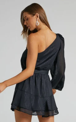 Showpo Zyra One Shoulder Long Sleeve Tiered Hem Mini Dress In Black -Showpo Women's Clothing Store Zyra one shoulder mini dress in Black 2528SD22030065012529 3