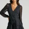 Showpo Eyes That Know Me Long Sleeve Ruffle Mini Dress In Black
