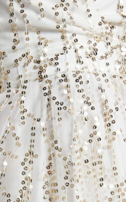 Showpo Greiz Halter Neck Sequin Tulle Mini Dress In Cream 17 Showpo Greiz Halter Neck Sequin Tulle Mini Dress In Cream -Showpo Women's Clothing Store fabric 4