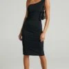 Showpo Got Me Looking One Shoulder Bodycon Midi Dress In Black