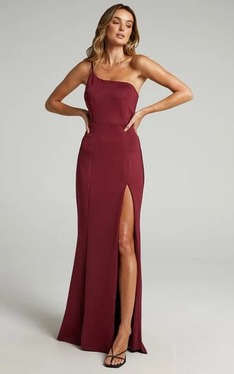 Showpo No Ones Fault One Shoulder Maxi Dress In Wine 1 Showpo No Ones Fault One Shoulder Maxi Dress In Wine