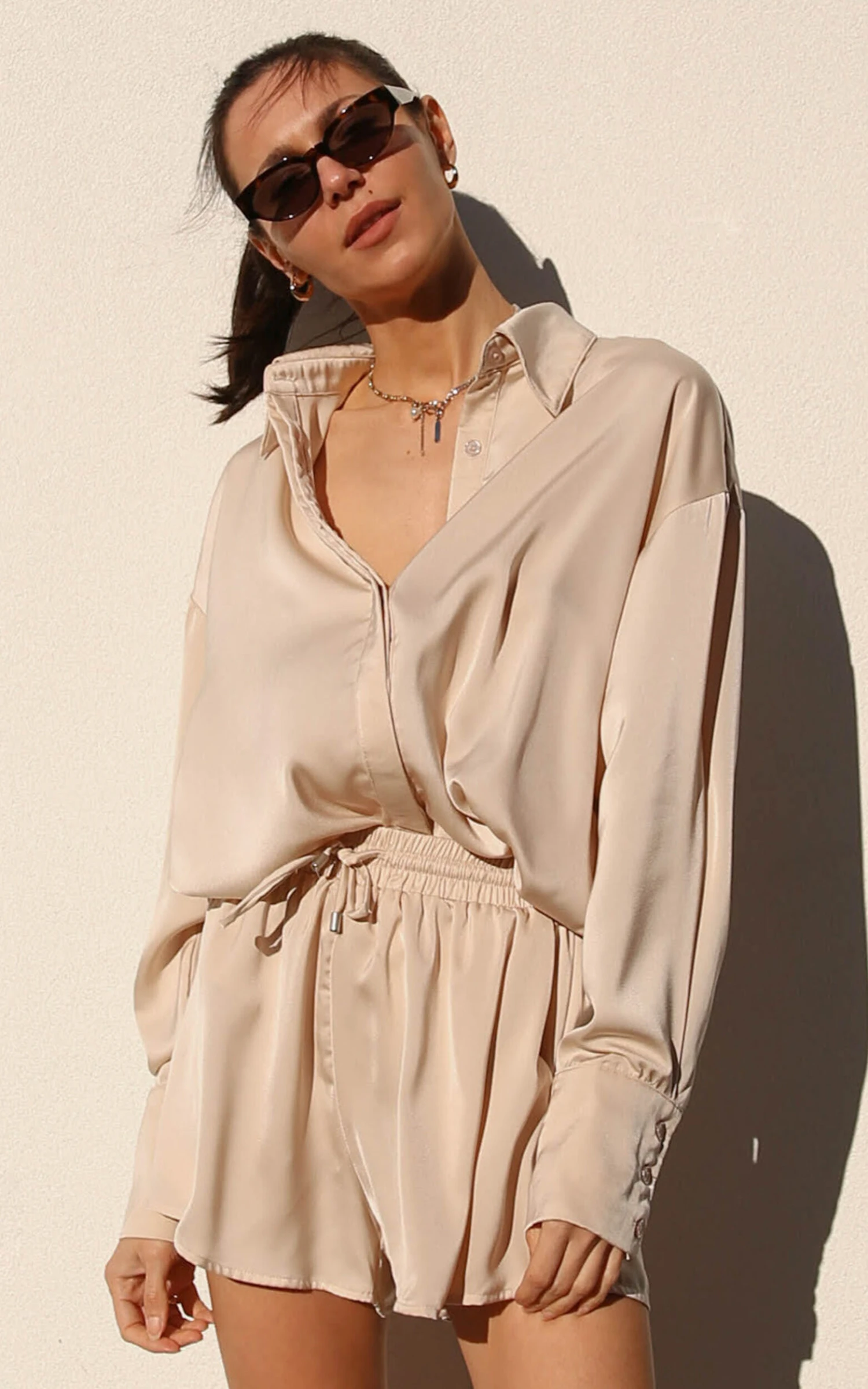 Showpo Azurine Oversized Button Up Satin Shirt In OYSTER 10 Showpo Azurine Oversized Button Up Satin Shirt In OYSTER - Image 10