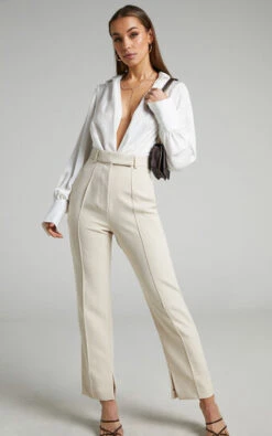 Showpo Rogers - High Waisted Pants In Beige