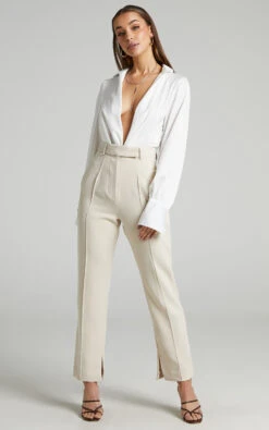 Showpo Rogers - High Waisted Pants In Beige 12 Showpo Rogers - High Waisted Pants In Beige -Showpo Women's Clothing Store please straighten fabric on left side of pants