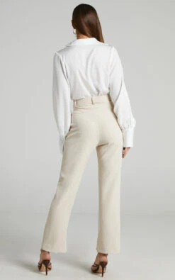 Showpo Rogers - High Waisted Pants In Beige 16 Showpo Rogers - High Waisted Pants In Beige -Showpo Women's Clothing Store please straighten fabric on right side of pants