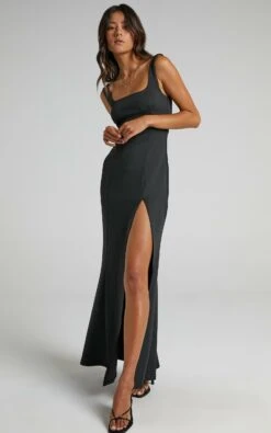 Showpo Raquelle Square Neck Thigh Split Maxi Dress In Black 19 Showpo Raquelle Square Neck Thigh Split Maxi Dress In Black -Showpo Women's Clothing Store raqu 172 1
