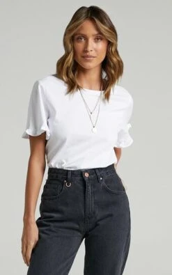 Showpo Closer To Home Ruffle Sleeve Tee In White