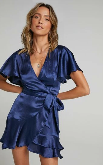 Showpo All I Want To Be Ruffle Mini Dress In Navy Satin 1 Showpo All I Want To Be Ruffle Mini Dress In Navy Satin
