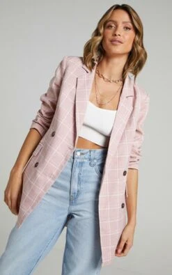 Showpo Sort It Out Blazer In Blush Check