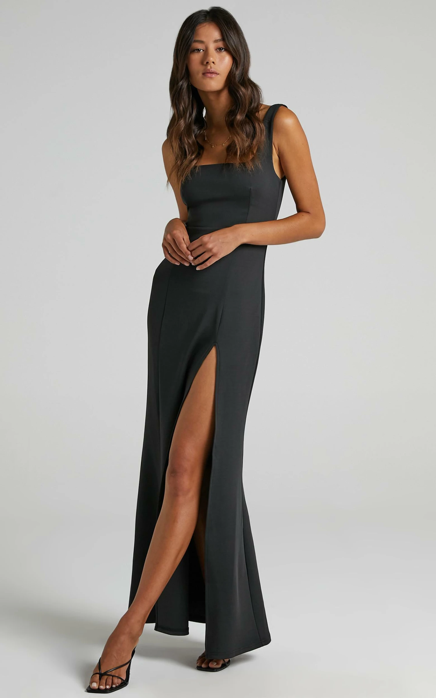 Showpo Raquelle Square Neck Thigh Split Maxi Dress In Black 7 Showpo Raquelle Square Neck Thigh Split Maxi Dress In Black - Image 7