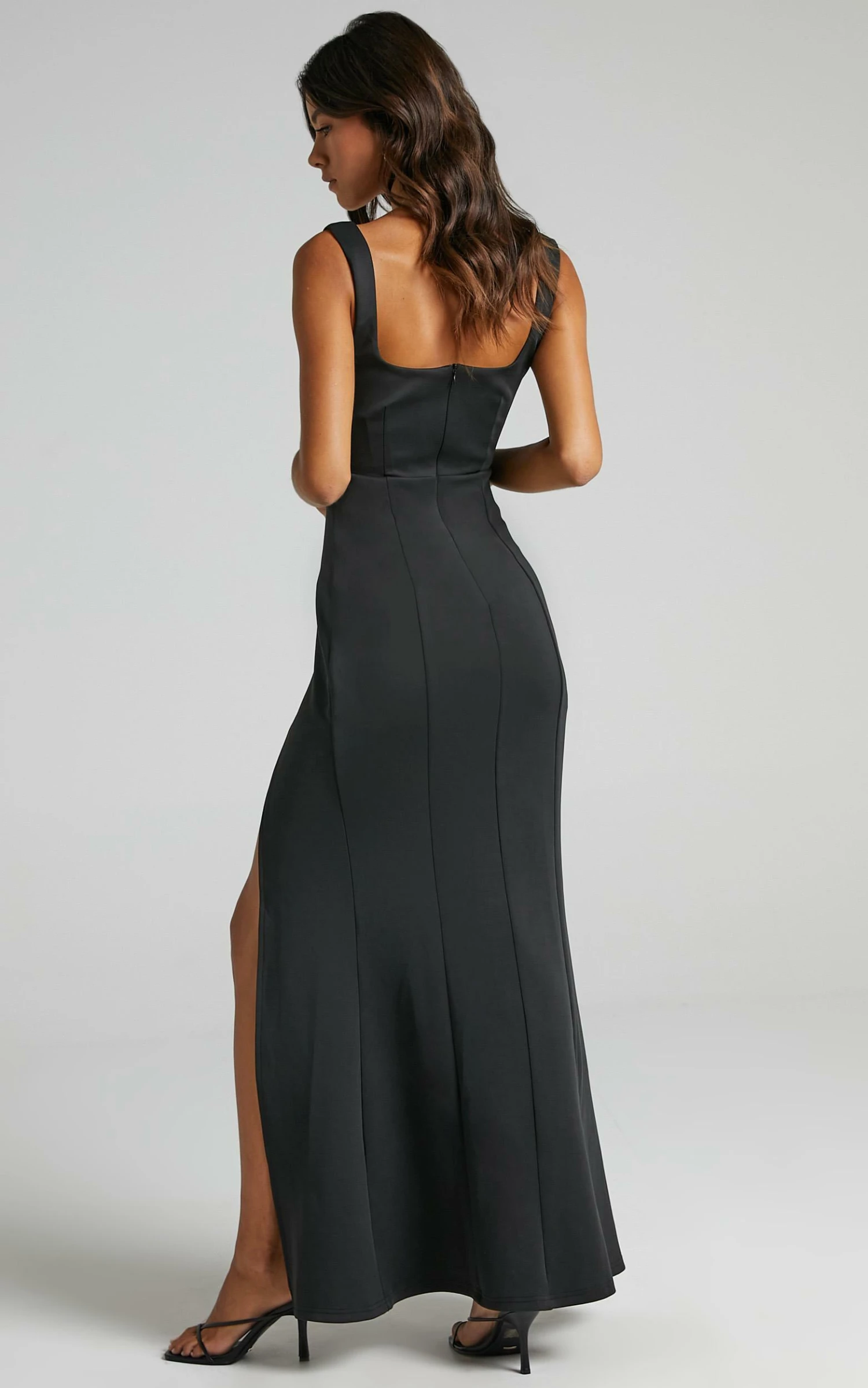 Showpo Raquelle Square Neck Thigh Split Maxi Dress In Black 8 Showpo Raquelle Square Neck Thigh Split Maxi Dress In Black - Image 8
