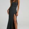 Showpo Raquelle Square Neck Thigh Split Maxi Dress In Black