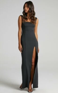 Showpo Raquelle Square Neck Thigh Split Maxi Dress In Black 18 Showpo Raquelle Square Neck Thigh Split Maxi Dress In Black -Showpo Women's Clothing Store tn 1013