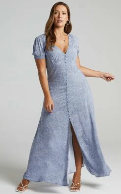 Showpo Flaming Hot Button Up V Neck Maxi Dress In Blue Floral 10 Showpo Flaming Hot Button Up V Neck Maxi Dress In Blue Floral -Showpo Women's Clothing Store tns007469 bluefloral 9