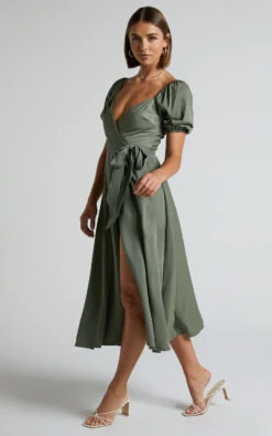 Showpo Cressida Midi Dress - Puff Sleeve Wrap Dress In Olive 13 Showpo Cressida Midi Dress - Puff Sleeve Wrap Dress In Olive -Showpo Women's Clothing Store untitled folderCressida Midi Dress Puff Sleeve Wrap Dress in Olive 3
