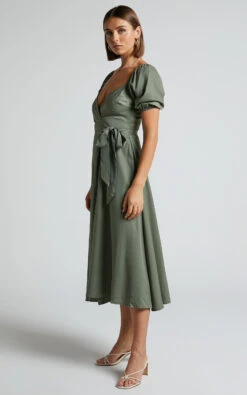 Showpo Cressida Midi Dress - Puff Sleeve Wrap Dress In Olive 14 Showpo Cressida Midi Dress - Puff Sleeve Wrap Dress In Olive -Showpo Women's Clothing Store untitled folderCressida Midi Dress Puff Sleeve Wrap Dress in Olive 4