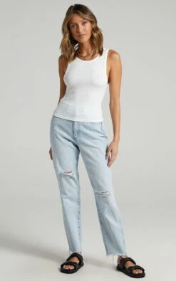 Showpo Cant You Tell Ribbed Tank Top In White -Showpo Women's Clothing Store white s009222 2