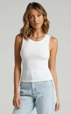 Showpo Cant You Tell Ribbed Tank Top In White -Showpo Women's Clothing Store white s009222 4