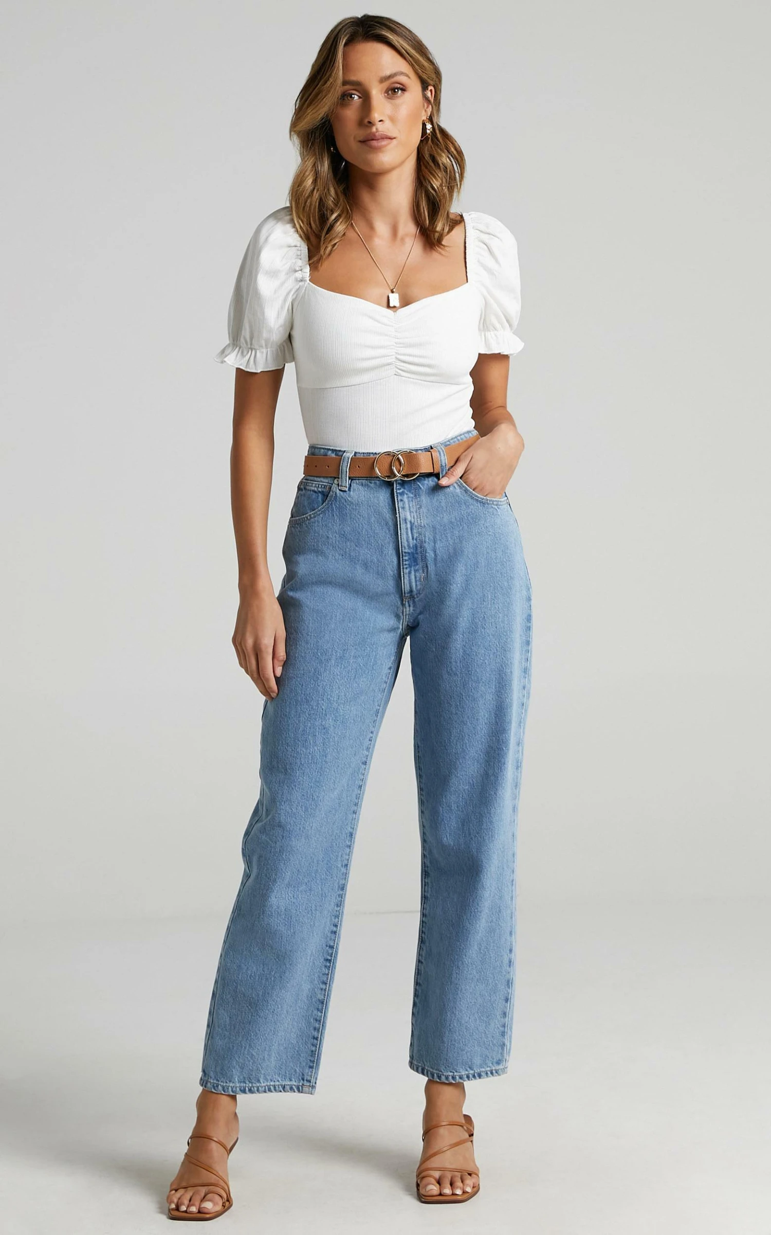 Showpo Esher Puff Sleeve Bodysuit In White 6 Showpo Esher Puff Sleeve Bodysuit In White - Image 6